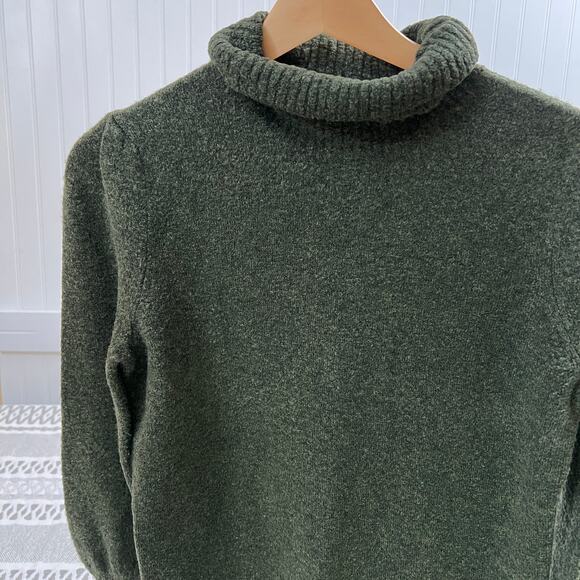 J.Crew S Turtleneck Sweater Pullover Dark Green Wool Blend Puff Sleeve Women's - Picture 1 of 10